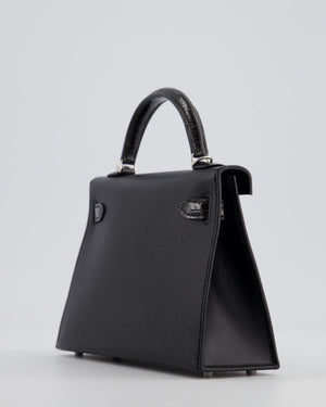 *ULTRA RARE* Hermès Mini Kelly II 20 Touch Bag in Graphite Madame Leather, Noir Alligator Mississippesis Lisse Leather with Palladium Hardware