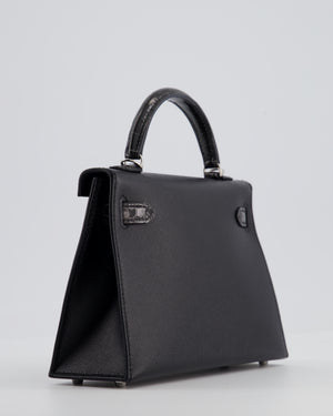 *ULTRA RARE* Hermès Mini Kelly II 20 Touch Bag in Graphite Madame Leather, Noir Alligator Mississippesis Lisse Leather with Palladium Hardware
