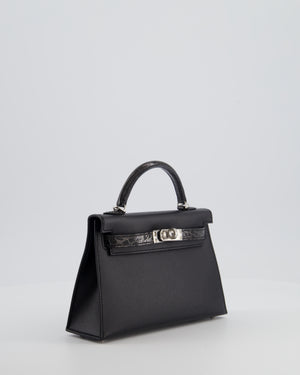 *ULTRA RARE* Hermès Mini Kelly II 20 Touch Bag in Graphite Madame Leather, Noir Alligator Mississippesis Lisse Leather with Palladium Hardware