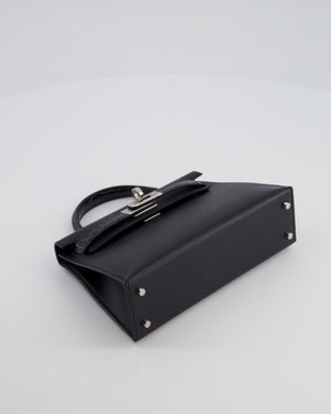 *ULTRA RARE* Hermès Mini Kelly II 20 Touch Bag in Graphite Madame Leather, Noir Alligator Mississippesis Lisse Leather with Palladium Hardware