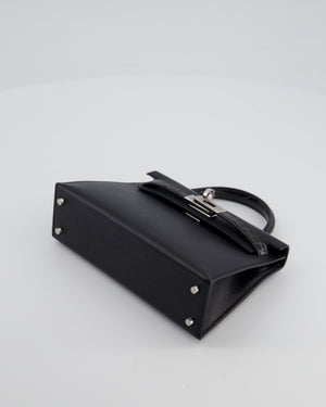 *ULTRA RARE* Hermès Mini Kelly II 20 Touch Bag in Graphite Madame Leather, Noir Alligator Mississippesis Lisse Leather with Palladium Hardware