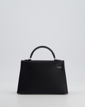 *ULTRA RARE* Hermès Mini Kelly II 20 Touch Bag in Graphite Madame Leather, Noir Alligator Mississippesis Lisse Leather with Palladium Hardware