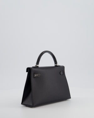 *ULTRA RARE* Hermès Mini Kelly II 20 Touch Bag in Graphite Madame Leather, Noir Alligator Mississippesis Lisse Leather with Palladium Hardware