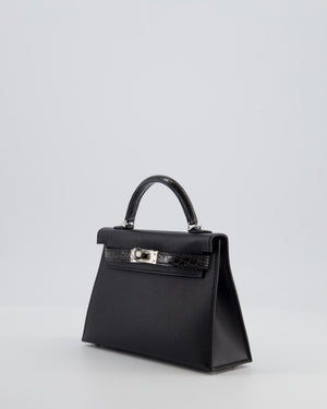 *ULTRA RARE* Hermès Mini Kelly II 20 Touch Bag in Graphite Madame Leather, Noir Alligator Mississippesis Lisse Leather with Palladium Hardware