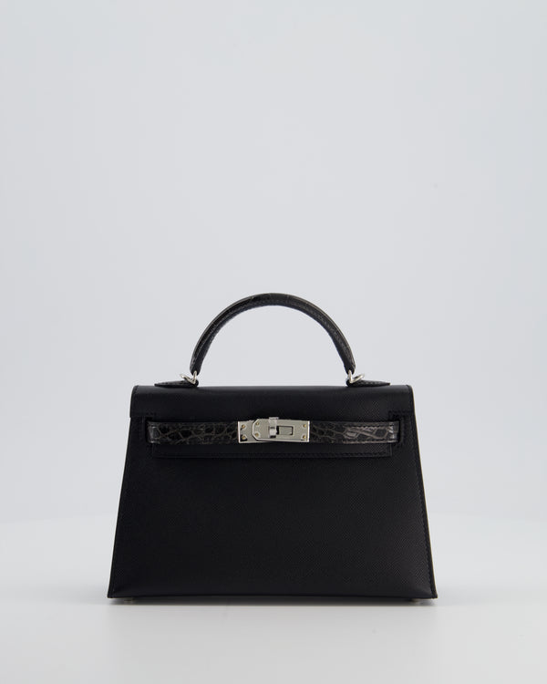 *ULTRA RARE* Hermès Mini Kelly II 20 Touch Bag in Graphite Madame Leather, Noir Alligator Mississippesis Lisse Leather with Palladium Hardware