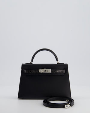 *ULTRA RARE* Hermès Mini Kelly II 20 Touch Bag in Graphite Madame Leather, Noir Alligator Mississippesis Lisse Leather with Palladium Hardware