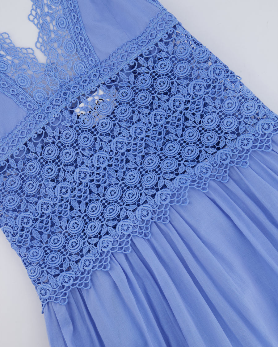 Charo Ruiz Blue Cotton Cindy Maxi Dress with Lace Detail Size S (UK 8)