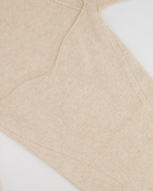 One Grey Day Beige Ribbed Long Sleeve Midi Dress Size S (UK 8)