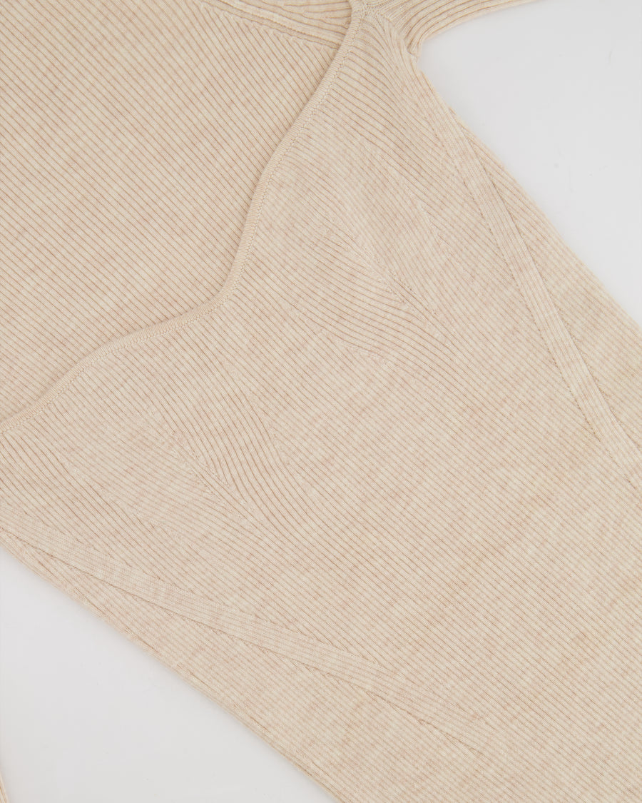 One Grey Day Beige Ribbed Long Sleeve Midi Dress Size S (UK 8)