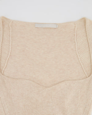 One Grey Day Beige Ribbed Long Sleeve Midi Dress Size S (UK 8)