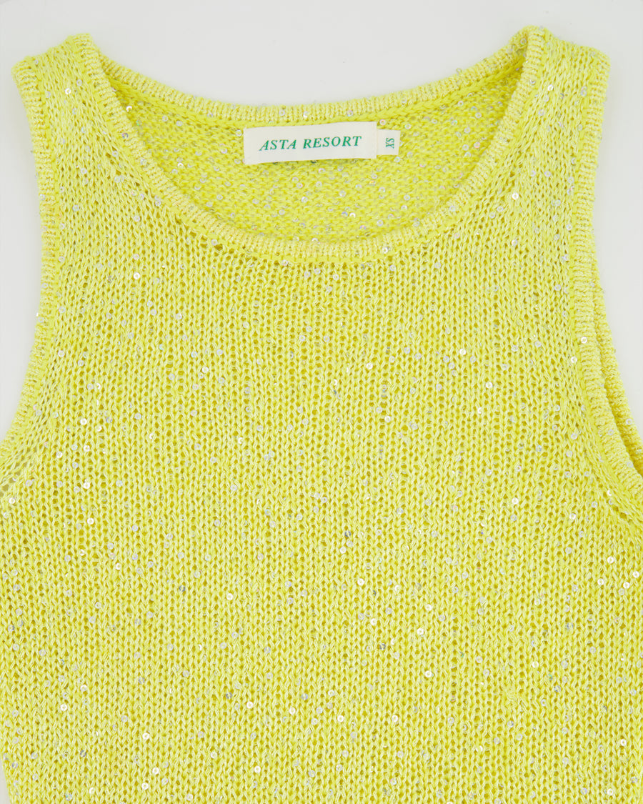 Asta Resort Yellow Sequin Embellished Knit Natalia Maxi Dress Size XS (UK 6) RRP £298