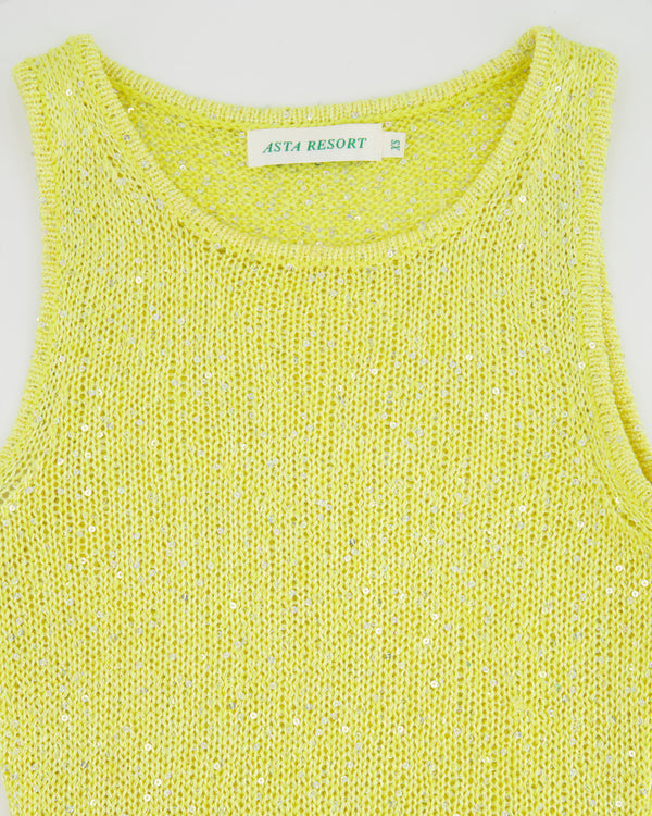 Asta Resort Yellow Sequin Embellished Knit Natalia Maxi Dress Size XS (UK 6) RRP £298