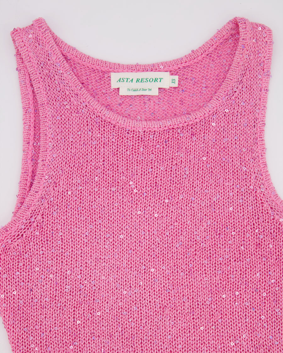 Asta Resort Pink Sequin Embellished Knit Natalia Mini Dress Size XS (UK 6) RRP £242