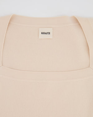 Khaite Cream Wool Long Sleeved Ribbed Bodysuit with Square Neckline Size M (UK 10)