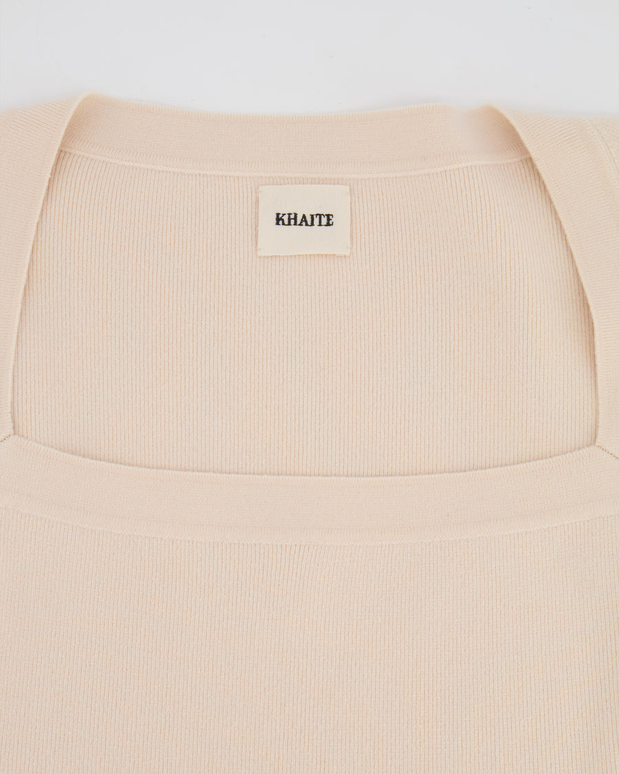 Khaite Cream Wool Long Sleeved Ribbed Bodysuit with Square Neckline Size M (UK 10)