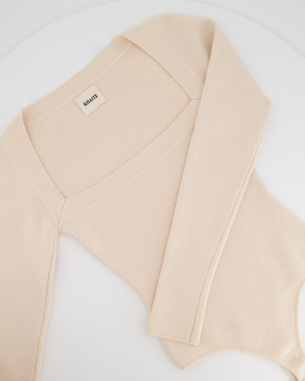 Khaite Cream Wool Long Sleeved Ribbed Bodysuit with Square Neckline Size M (UK 10)