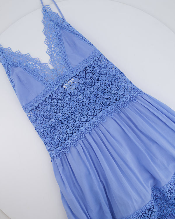 Charo Ruiz Blue Cotton Cindy Maxi Dress with Lace Detail Size S (UK 8)