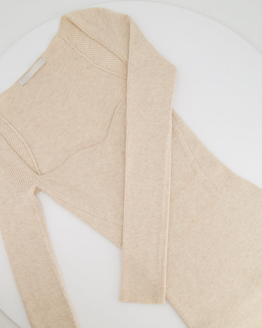 One Grey Day Beige Ribbed Long Sleeve Midi Dress Size S (UK 8)