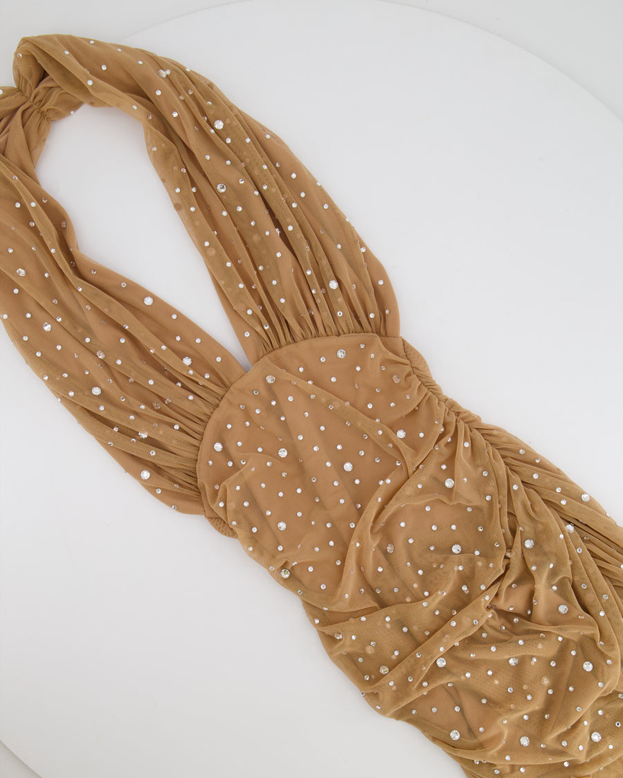 Norma Kamali Beige Top and Skirt Set with Crystal Embellishments Size S (UK 8)