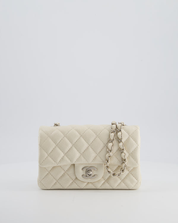 *SUPER RARE* Chanel Pearlescent Mini Rectangular Classic Flap Bag in Caviar Leather with Brushed Silver Hardware