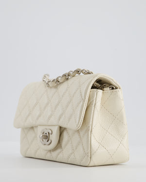 *SUPER RARE* Chanel Pearlescent Mini Rectangular Classic Flap Bag in Caviar Leather with Brushed Silver Hardware