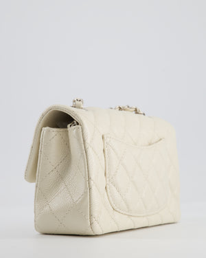 *SUPER RARE* Chanel Pearlescent Mini Rectangular Classic Flap Bag in Caviar Leather with Brushed Silver Hardware