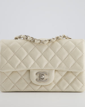 *SUPER RARE* Chanel Pearlescent Mini Rectangular Classic Flap Bag in Caviar Leather with Brushed Silver Hardware