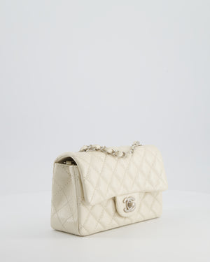 *SUPER RARE* Chanel Pearlescent Mini Rectangular Classic Flap Bag in Caviar Leather with Brushed Silver Hardware