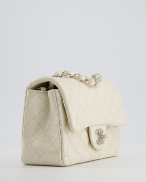 *SUPER RARE* Chanel Pearlescent Mini Rectangular Classic Flap Bag in Caviar Leather with Brushed Silver Hardware