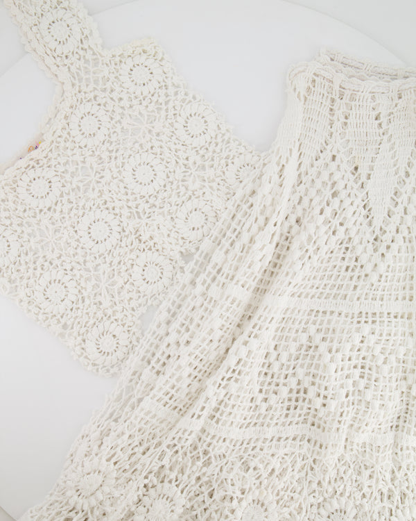 Alix Pinho White Crochet Top and Maxi Skirt Set Size UK 8