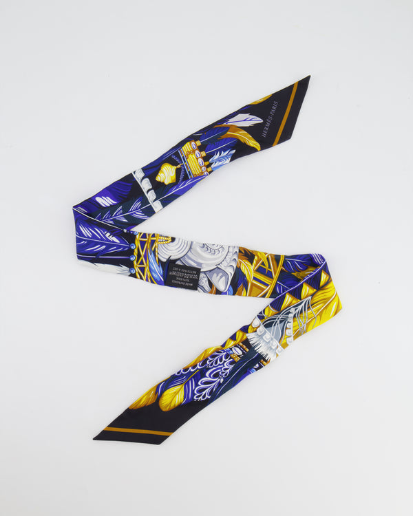 Hermes "Danse Pacifique" Yellow White and Blue Twilly Scarf