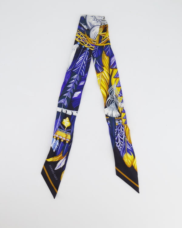 Hermes "Danse Pacifique" Yellow White and Blue Twilly Scarf