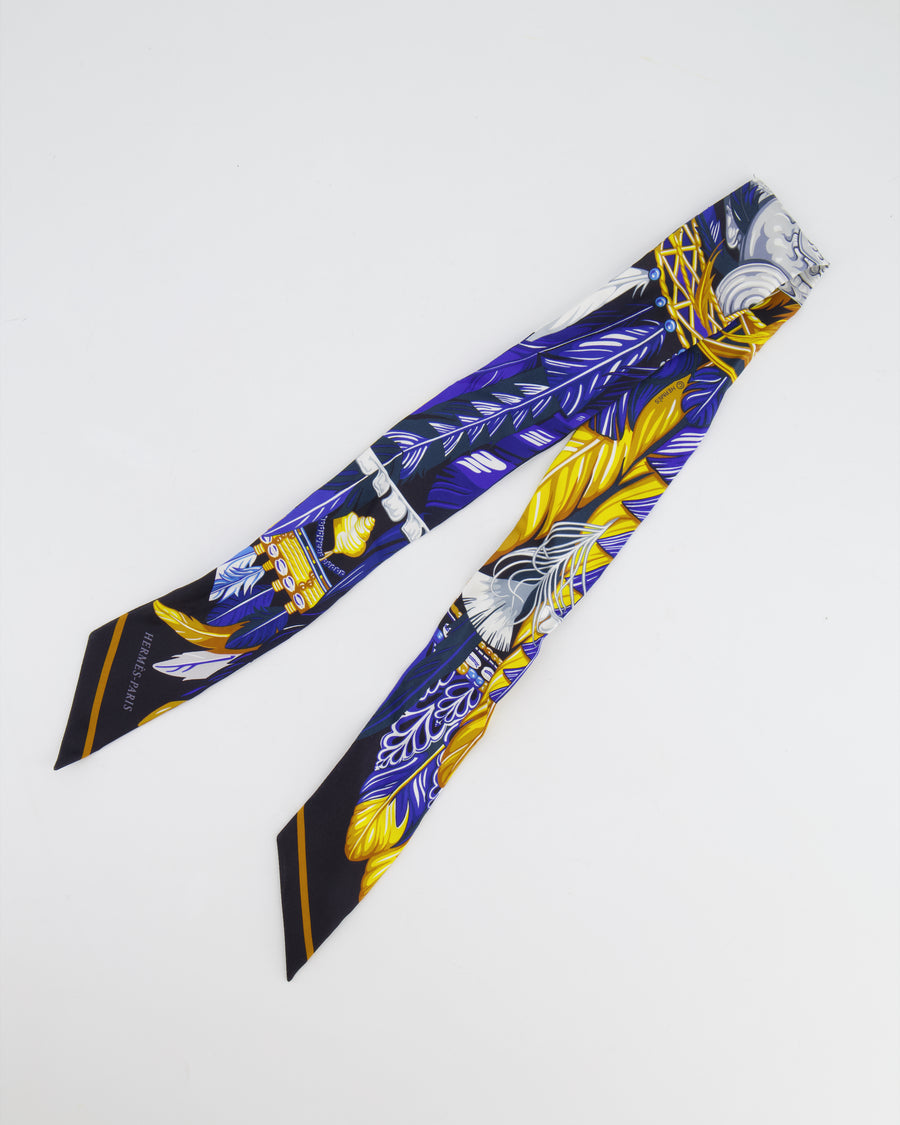 Hermes "Danse Pacifique" Yellow White and Blue Twilly Scarf