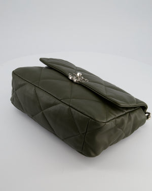 Chanel Khaki Large 19 Flap Bag in Quilted Goatskin Leather with Brushed Silver & Gold Hardware