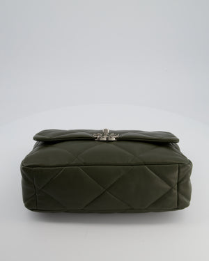 Chanel Khaki Large 19 Flap Bag in Quilted Goatskin Leather with Brushed Silver & Gold Hardware