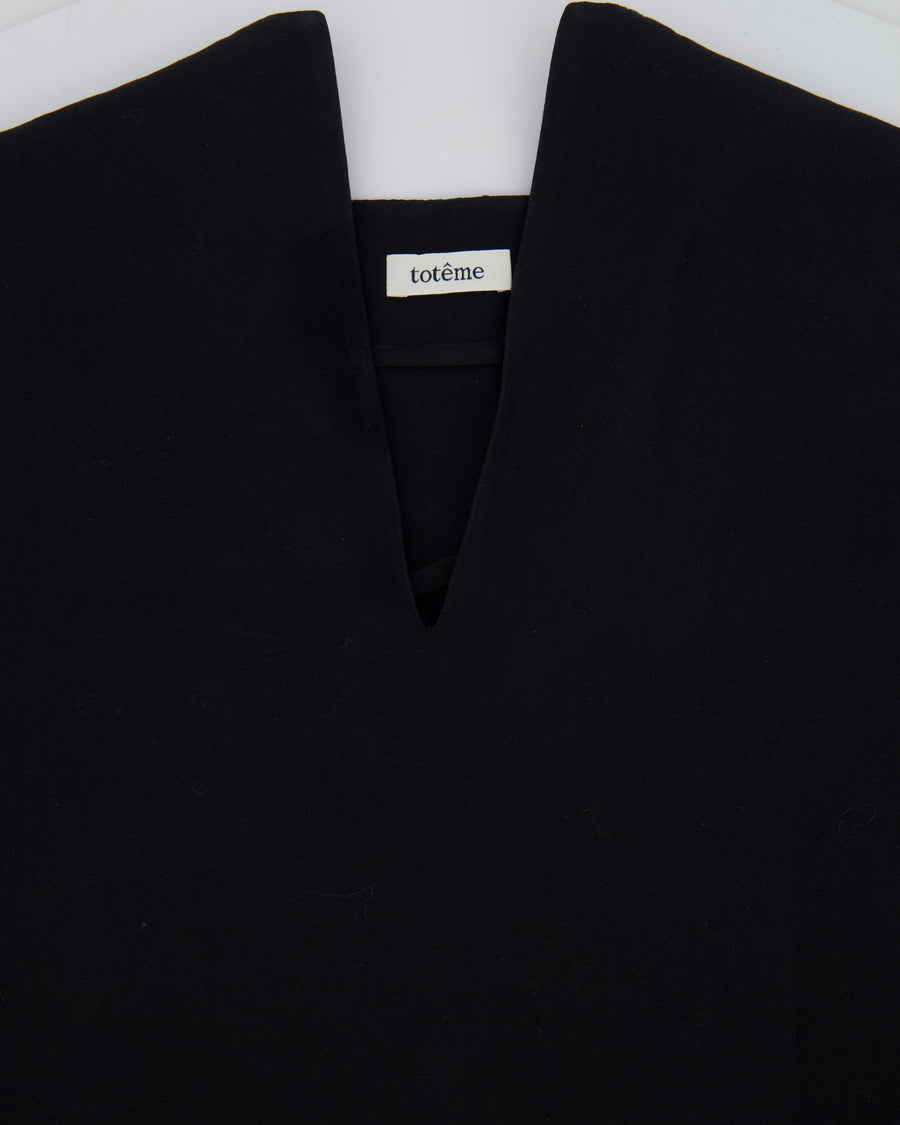 Toteme Black Cotton and Silk Blend Short Sleeved Azzuro Top Size XS (UK 6)