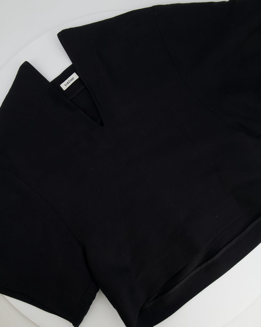 Toteme Black Cotton and Silk Blend Short Sleeved Azzuro Top Size XS (UK 6)