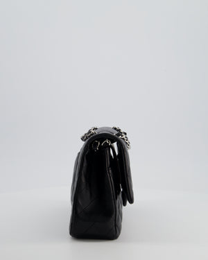 Chanel Black Classic Medium Double Flap Bag in Lambskin Leather with Silver Hardware