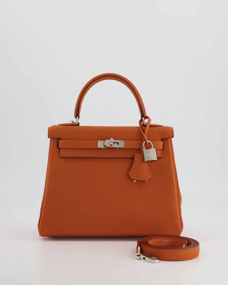 Hermès Kelly 25cm Retourne in Orange Togo Leather with Palladium Hardware