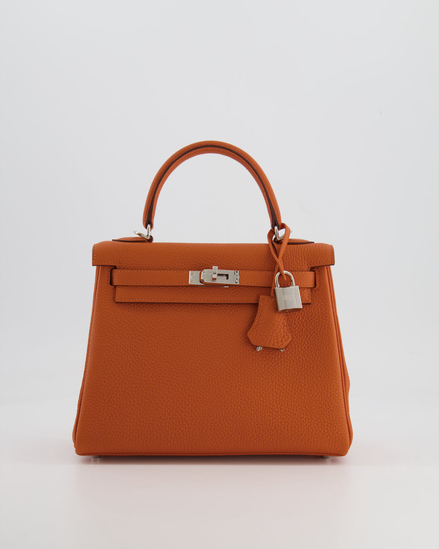 Hermès Kelly 25cm Retourne in Orange Togo Leather with Palladium Hardware