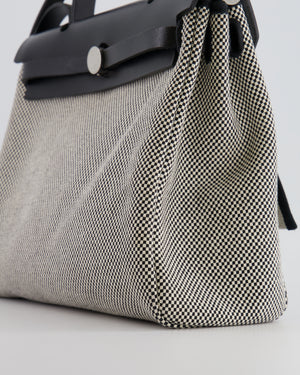 Hermès Herbag 31 Zip Bag in Black and Ecru Toile Quadrille with Palladium Hardware