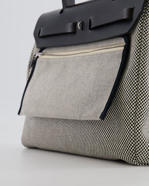 Hermès Herbag 31 Zip Bag in Black and Ecru Toile Quadrille with Palladium Hardware