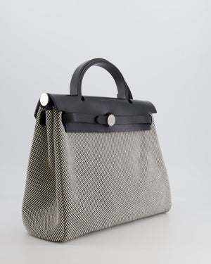 Hermès Herbag 31 Zip Bag in Black and Ecru Toile Quadrille with Palladium Hardware