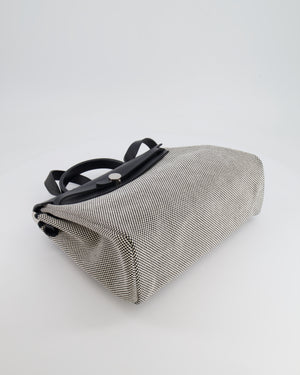 Hermès Herbag 31 Zip Bag in Black and Ecru Toile Quadrille with Palladium Hardware