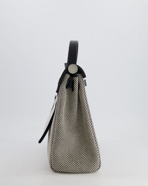 Hermès Herbag 31 Zip Bag in Black and Ecru Toile Quadrille with Palladium Hardware