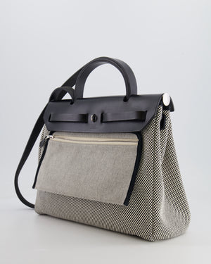 Hermès Herbag 31 Zip Bag in Black and Ecru Toile Quadrille with Palladium Hardware