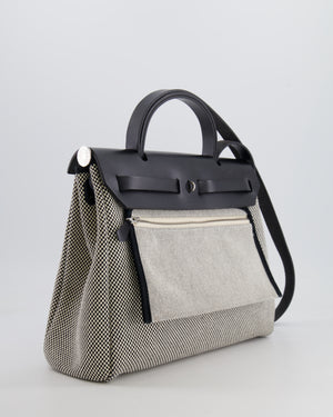 Hermès Herbag 31 Zip Bag in Black and Ecru Toile Quadrille with Palladium Hardware