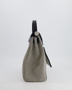 Hermès Herbag 31 Zip Bag in Black and Ecru Toile Quadrille with Palladium Hardware
