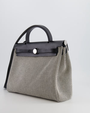 Hermès Herbag 31 Zip Bag in Black and Ecru Toile Quadrille with Palladium Hardware