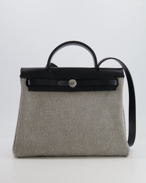 Hermès Herbag 31 Zip Bag in Black and Ecru Toile Quadrille with Palladium Hardware
